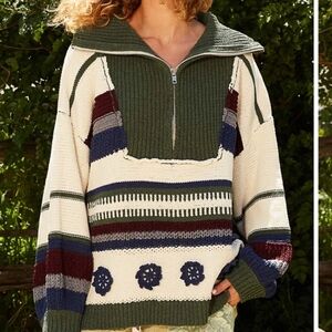 Pol Half Zip Erin Embroidered Sweater